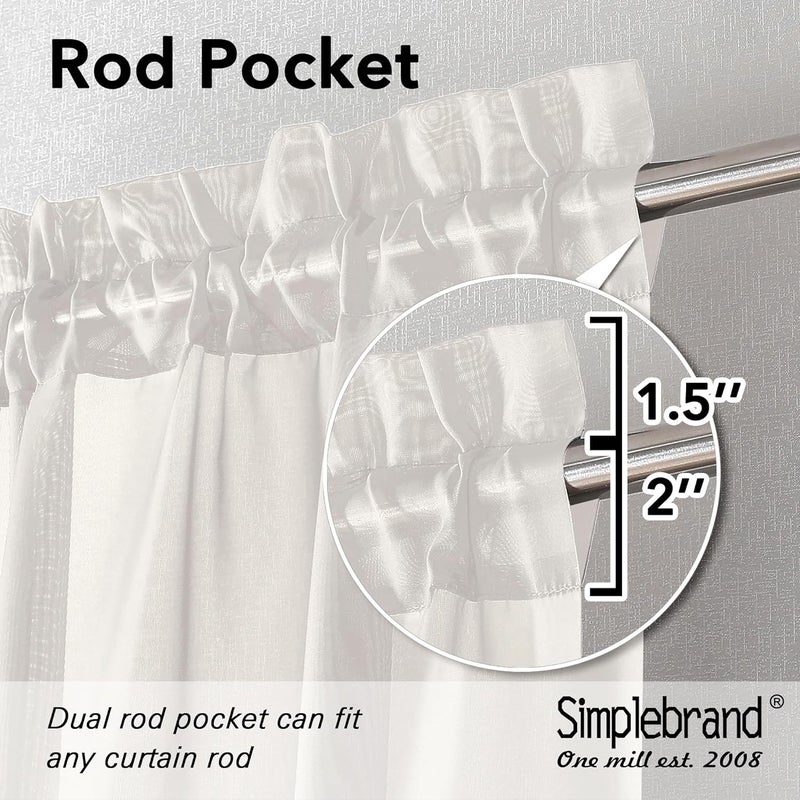SimpleBrand Rod Pocket Top Solid Voile Sheer Curtains for Bedroom, 54 Inch Length Drapes Set of 2, Lightweight and Light Filtering Elegant Ivory Curtains Panels Window Treatment, 42W×54L, Ivory - Image 2