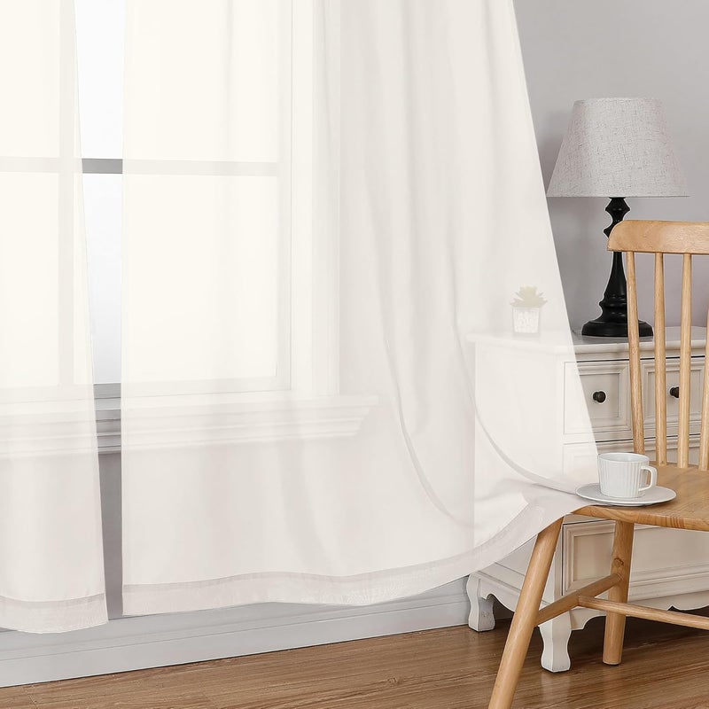 SimpleBrand Rod Pocket Top Solid Voile Sheer Curtains for Bedroom, 54 Inch Length Drapes Set of 2, Lightweight and Light Filtering Elegant Ivory Curtains Panels Window Treatment, 42W×54L, Ivory - Image 5