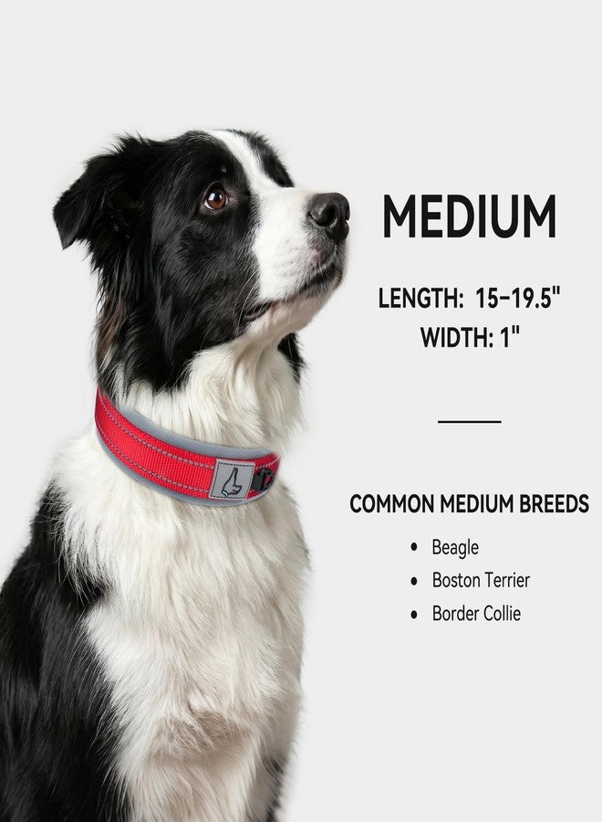 Joytale Dog Collar for Medium Dogs, Neoprene Padded and Adjustable, Reflective Wide Heavy Duty Pet Collars with Durable Metal Belt Buckle for Walking, Red, M - Image 5