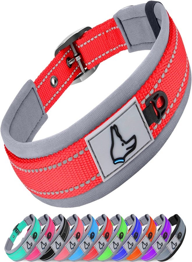 Joytale Dog Collar for Medium Dogs, Neoprene Padded and Adjustable, Reflective Wide Heavy Duty Pet Collars with Durable Metal Belt Buckle for Walking, Red, M - Image 1