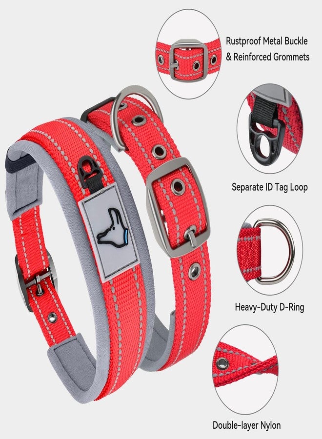 Joytale Dog Collar for Medium Dogs, Neoprene Padded and Adjustable, Reflective Wide Heavy Duty Pet Collars with Durable Metal Belt Buckle for Walking, Red, M - Image 3