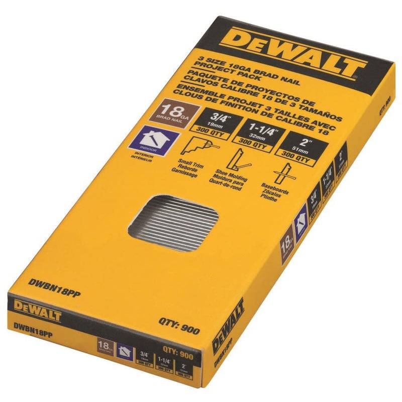 DeWalt DWBN18PP 18 Gauge Brad Nail Project Pack, Sizes 3/4", 1-1/4", and 2" - Image 2