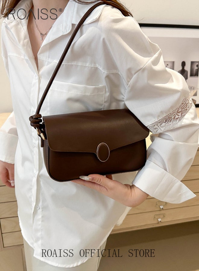 roaiss Stylish Retro Square Shoulder Bag for Women Trendy Minimalist Versatile Underarm Bag Ladies Girls Trendy Handbag Baguette Purse with Spacious Capacity and Hardware Buckle  - Image 2