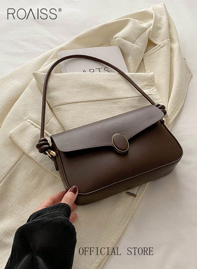 roaiss Stylish Retro Square Shoulder Bag for Women Trendy Minimalist Versatile Underarm Bag Ladies Girls Trendy Handbag Baguette Purse with Spacious Capacity and Hardware Buckle  - Image 4