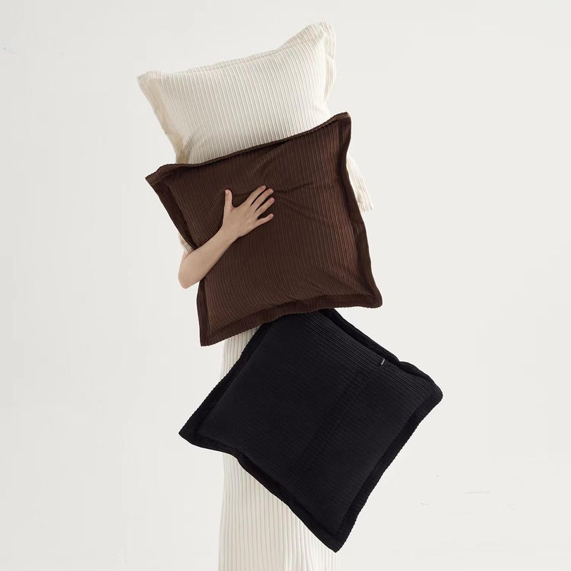 COCO TOP COCO TOP Classic Vintage Decorative Corduroy Large Throw Pillow Covers 24x24inch  Set of 3 Striped Big Pillow Cases for Sofa Couch Bedroom Living Room Soft Cushions(Dark Brown  Black & White) - Image 1