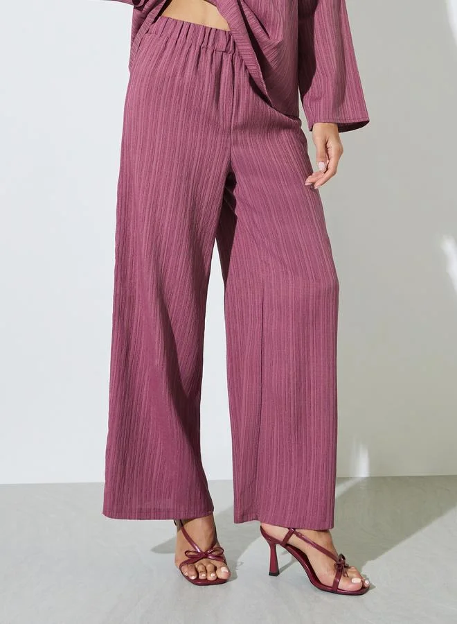 أميرة Burgundy Textured Long Top and Wide-Leg Trousers Modest Set