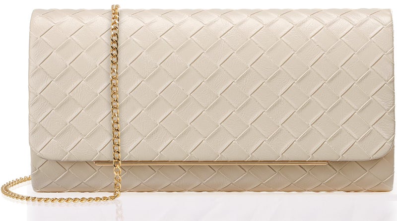 nodeber Women's Clutch Purse with Detachable Strap | Evening Handbags for Parties and Weddings(Beige) - Image 1