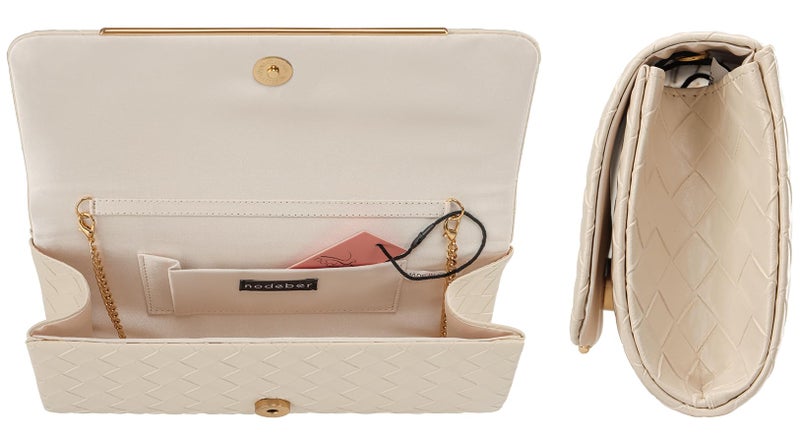 nodeber Women's Clutch Purse with Detachable Strap | Evening Handbags for Parties and Weddings(Beige) - Image 5