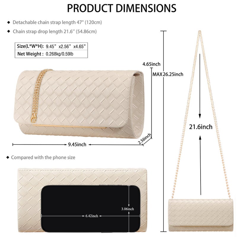 nodeber Women's Clutch Purse with Detachable Strap | Evening Handbags for Parties and Weddings(Beige) - Image 4