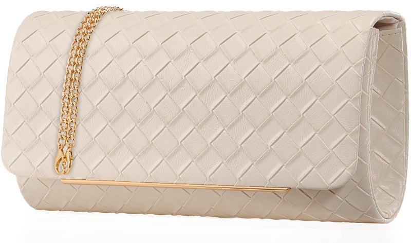 nodeber Women's Clutch Purse with Detachable Strap | Evening Handbags for Parties and Weddings(Beige) - Image 3