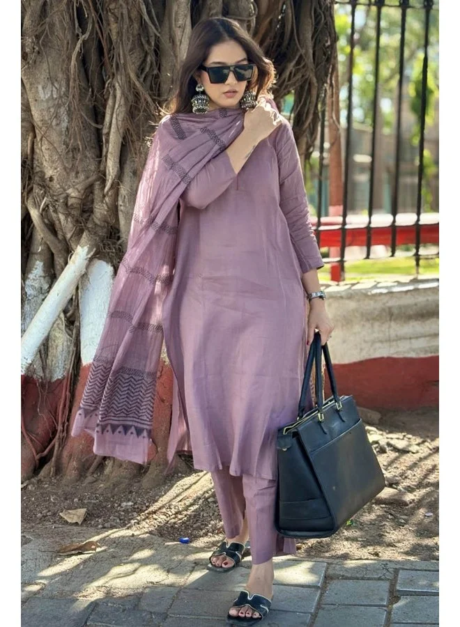 GoSriKi  GoSriKi Women's Rayon Blend Straight Solid Kurta with Pant & Dupatta (Raja Saab Purple-VKS01-GS_3XL_Purple_XXX-Large) for Women | Best Price UAE