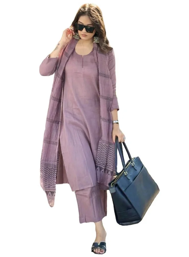 GoSriKi  GoSriKi Women's Rayon Blend Straight Solid Kurta with Pant & Dupatta (Raja Saab Purple-VKS01-GS_3XL_Purple_XXX-Large) for Women | Best Price UAE