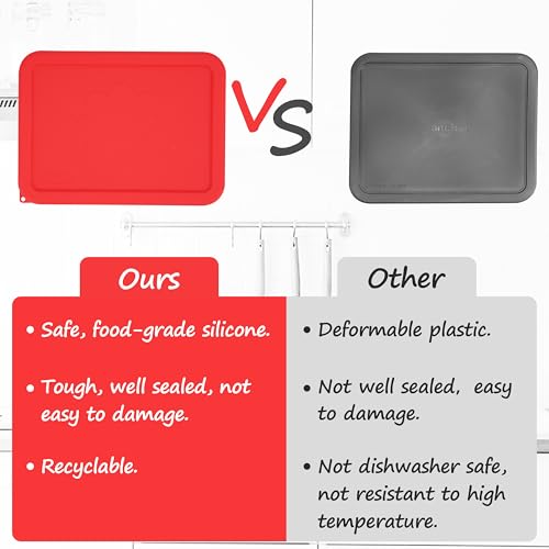 LUVCOSY 3 Cup Rectangle Silicone Lids Replacement for Anchor Hocking Glass Bowls (Container not Included) 2 Pack, Microwave, Dishwasher and Freezer Safe - Image 4