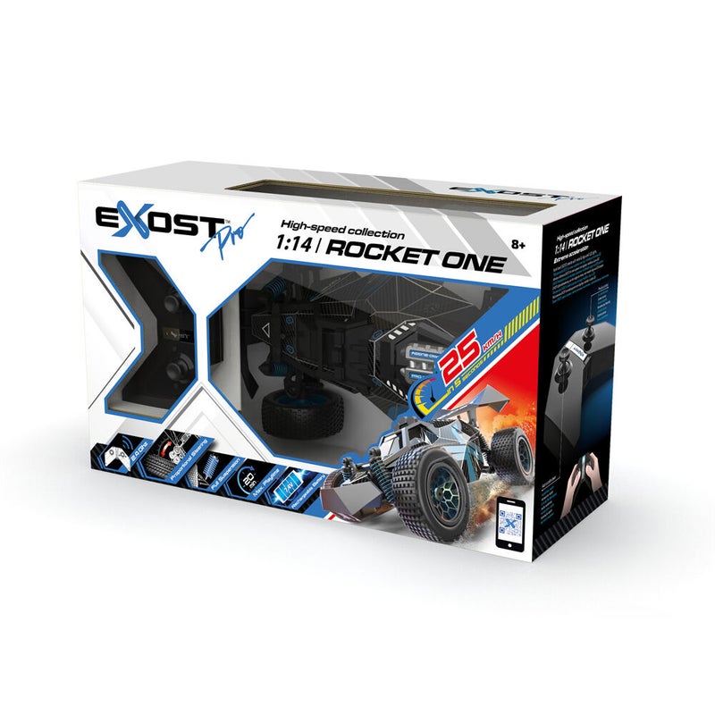 Exost Pro Rocket One High-Speed RC Stunt Car (1:14, Black/Blue) - Image 2