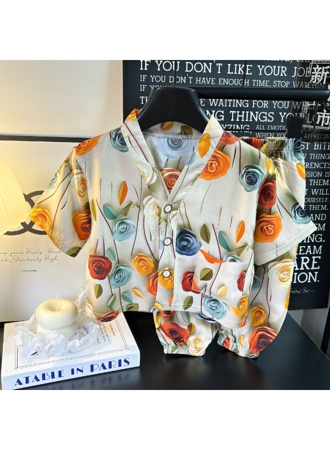 2-Piece Sets Summer Kids Sleepwear  Printed Short Sleeve Pants Cute Comfortable Loungewear Suits Night Clothes - Image 1