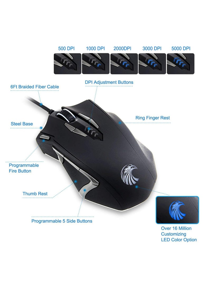 E-YOOSO - E - yooso Z-7900 Gaming Mouse Wired, 13 Programmable Buttons (8+5 Side Buttons), RGB Backlit, Marco, 10000 DPI Adjustable, Comfortable Grip Ergonomic Optical Gaming Mice with Tunable Weights, Black - Image 1