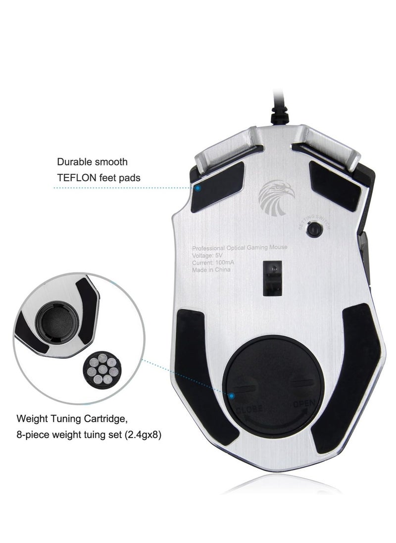 E-YOOSO - E - yooso Z-7900 Gaming Mouse Wired, 13 Programmable Buttons (8+5 Side Buttons), RGB Backlit, Marco, 10000 DPI Adjustable, Comfortable Grip Ergonomic Optical Gaming Mice with Tunable Weights, Black - Image 1