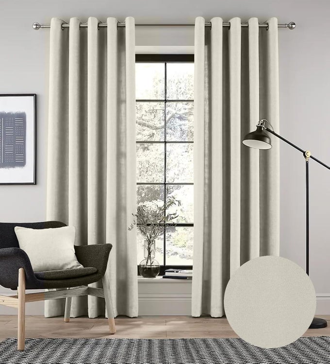 SLUBBY LONG PRINTED ROOM DARKENING CURTAIN SET OF 2, DIGITAL FLORAL PRINT IN EYELET GROMMET DRAPERIES DESIGN FOR DOOR WINDOW (CREAM, 7FEET)