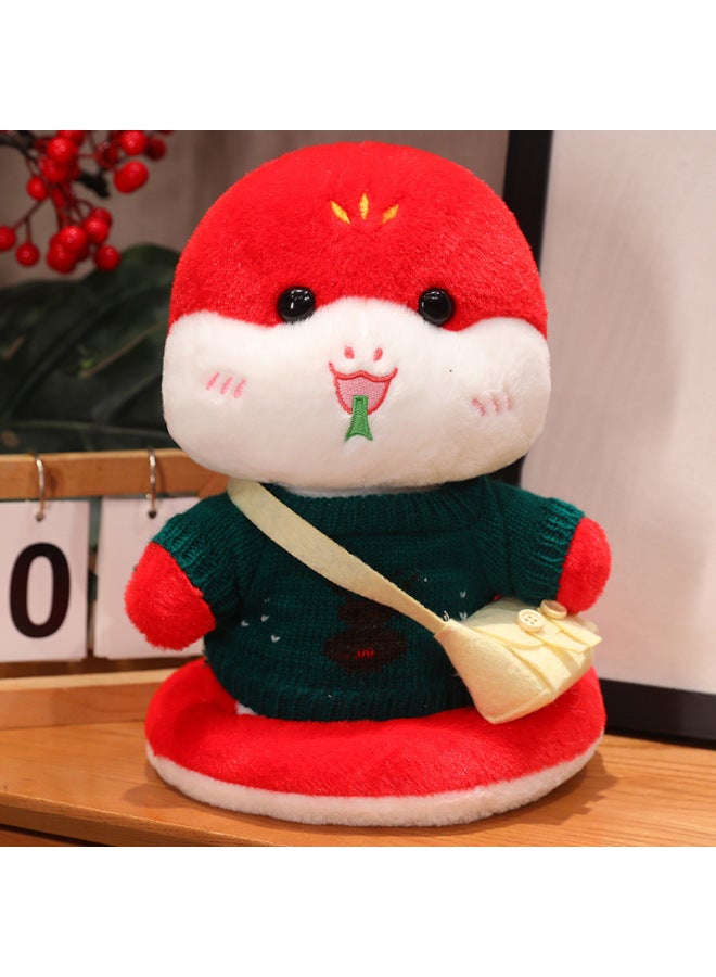 Year Of The Snake Mascot Doll Zodiac Snake Plush Toy Dress Snake Baby Doll Annual Meeting Gift Year Gift-Specifications:Green Deer + Small Bag + Red Snake Baby-Color:Add Portable Gift Box  - Image 1