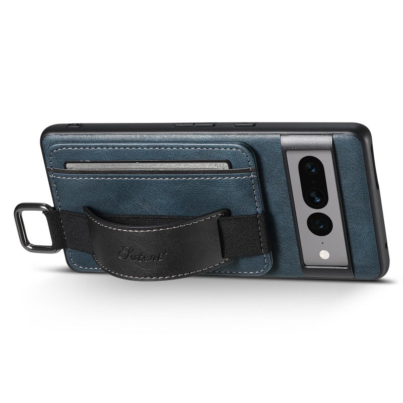 Suteni For Googel Pixel 10 H13 Card Wallet Wrist Strap Holder Pu Phone Case(Blue) - Image 2