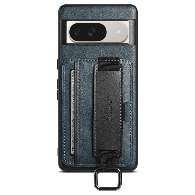 Suteni For Googel Pixel 10 H13 Card Wallet Wrist Strap Holder Pu Phone Case(Blue) - Image 1