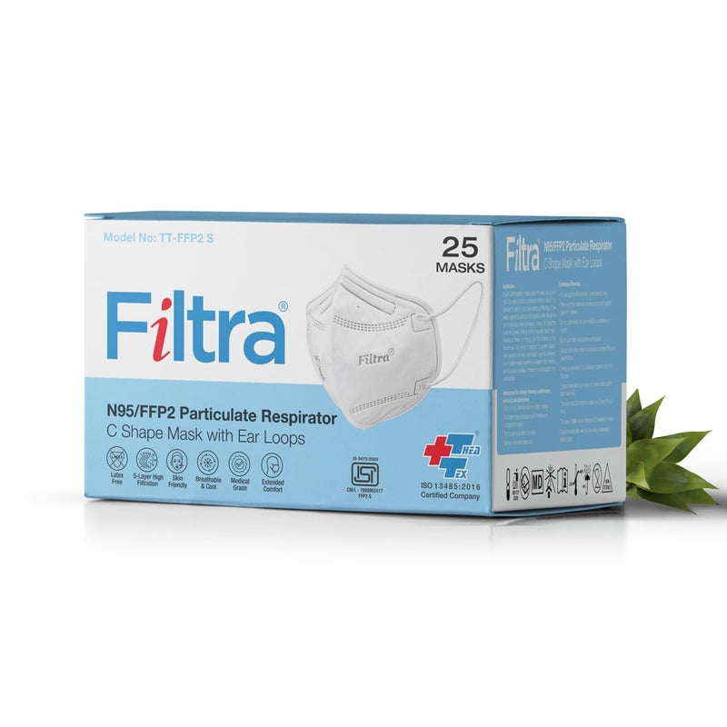 Filtra ® N95 Mask with Ear Loops | FFP2 Mask with Ear Loops | BIS Certified | 5 Layer N95 Mask | Thick Ear Loops | High Filtration | (Box of 25 Masks) - Image 2