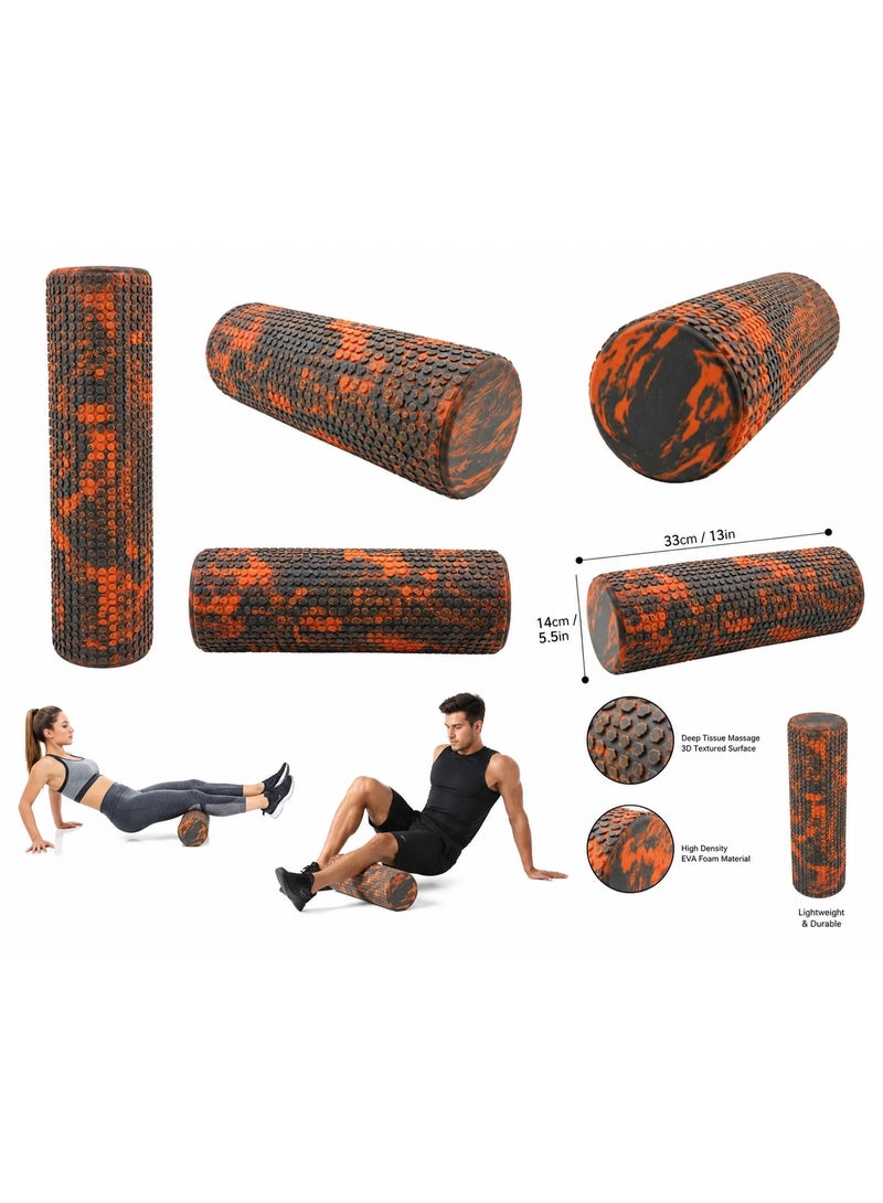 Textured Deep Tissue Foam Roller for Muscle Recovery & Exercise - High-Density EVA Foam, Orange/Black, 33cm x 14cm - Image 1