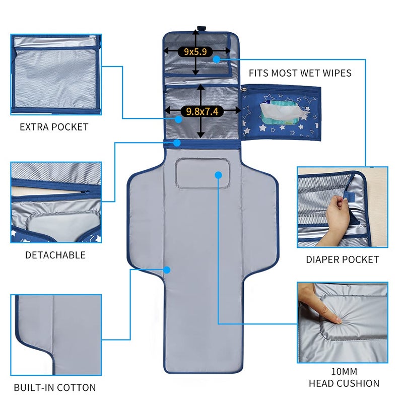 SPEENSUN Portable Changing Pad,Baby Portable Diaper Changing Pad for Boys and Girls |Long Large Changing Pad with Wipes Pocket | Lightweight and Waterproof Travel Diaper Station Kit with Cushioned Pad - Image 5