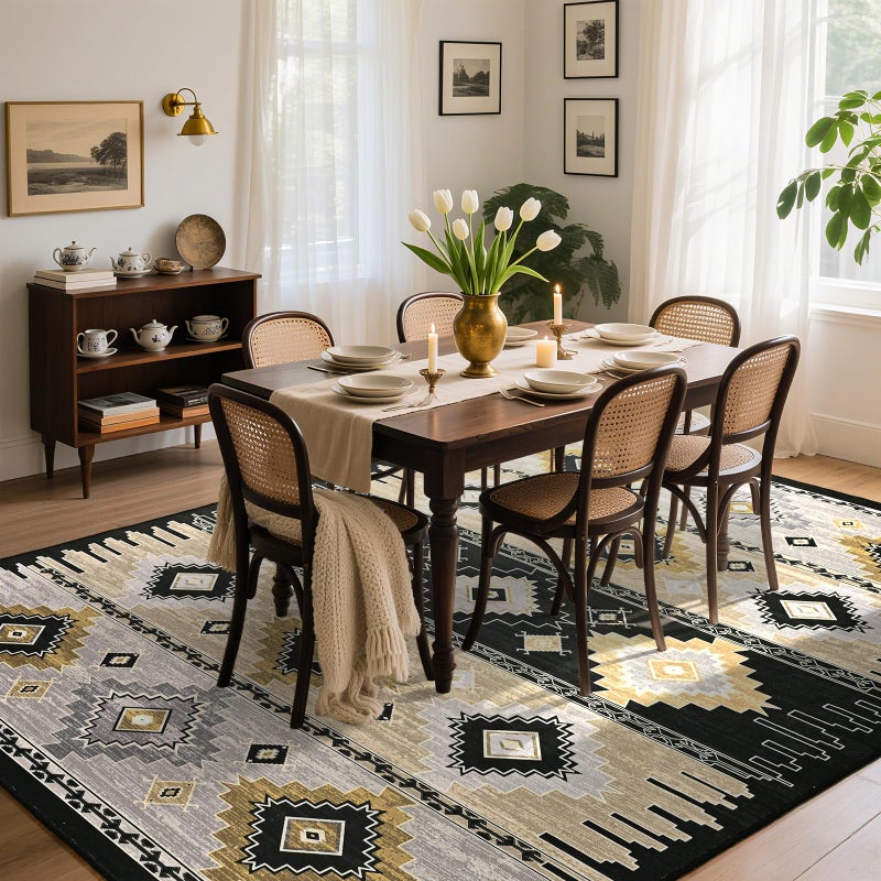 B BENRON Western Rugs for Living Room, Non Slip Area Rugs for Bedroom Dining Table Kitchen, Washable Aesthetic Boho Rug for Home Decor, 5ft x 7ft, Black, Brown, Cream - Image 3