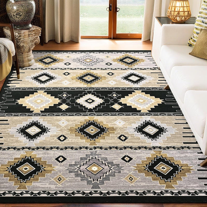 B BENRON Western Rugs for Living Room, Non Slip Area Rugs for Bedroom Dining Table Kitchen, Washable Aesthetic Boho Rug for Home Decor, 5ft x 7ft, Black, Brown, Cream - Image 5