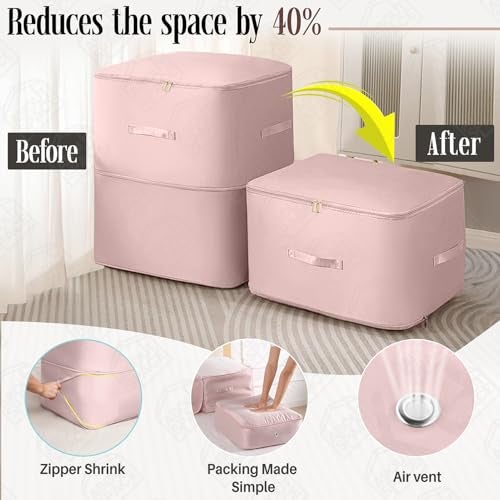 ABOUT SPACE Nylon Fabric Ultra Space Saving Self Compression Organizer - 141 L Vacuum Storage Bags - Packing Vaccine Bags for Clothes Airtight Reusable (Pink - Large - L 54 x B 42 x H 62 cm) - Image 4