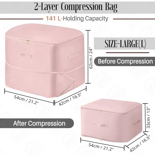 ABOUT SPACE Nylon Fabric Ultra Space Saving Self Compression Organizer - 141 L Vacuum Storage Bags - Packing Vaccine Bags for Clothes Airtight Reusable (Pink - Large - L 54 x B 42 x H 62 cm) - Image 2