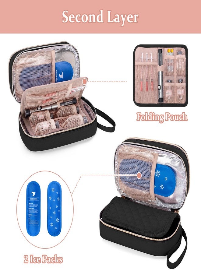 Yarwo Insulin Cooler Travel Case with 2 Ice Packs, Double-Layer Diabetic Insulated Organizer, Portable Medication Bag for Insulin Pens, Glucometer and Diabetes Care Kits, Black (Patented Design) - Image 3