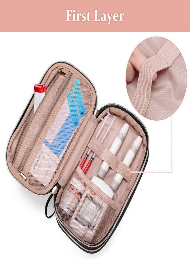 Yarwo Insulin Cooler Travel Case with 2 Ice Packs, Double-Layer Diabetic Insulated Organizer, Portable Medication Bag for Insulin Pens, Glucometer and Diabetes Care Kits, Black (Patented Design) - Image 2