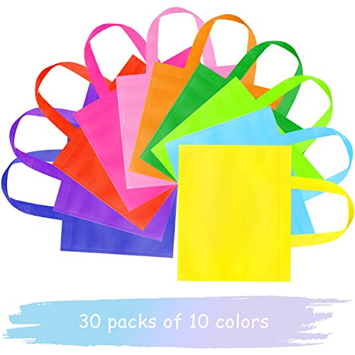 GITMIWS 30 Pack Non Woven Party Favor Bags, 9.8'' Small Reusable Kids Tote Bags with Handles, Rainbow Party Favor Goodie Bags for Kids Birthday - Image 4