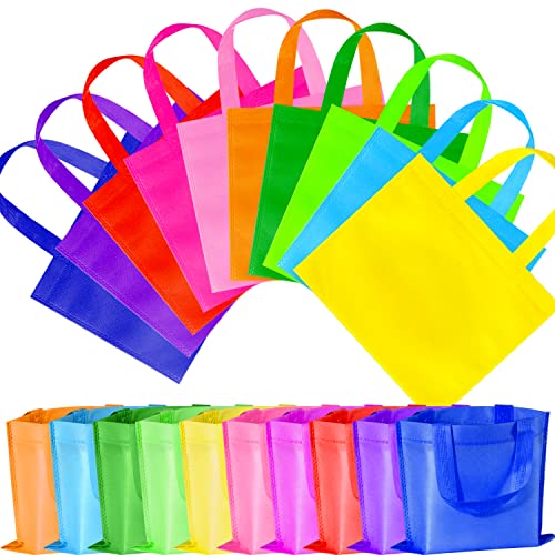 GITMIWS 30 Pack Non Woven Party Favor Bags, 9.8'' Small Reusable Kids Tote Bags with Handles, Rainbow Party Favor Goodie Bags for Kids Birthday - Image 1