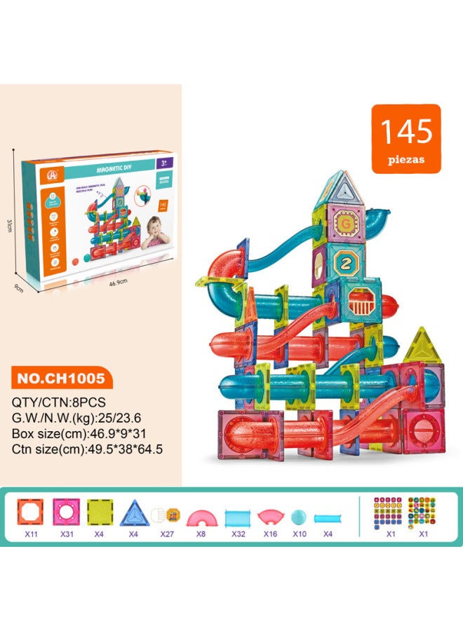Hot Sale Color Window Magnetic Piece Children's Building Blocks Assembling Ball Track Puzzle Boys And Girls Magnet Assembling Toys-Specifications:1005 Magnetic Sheet 145p Color Box - Image 1