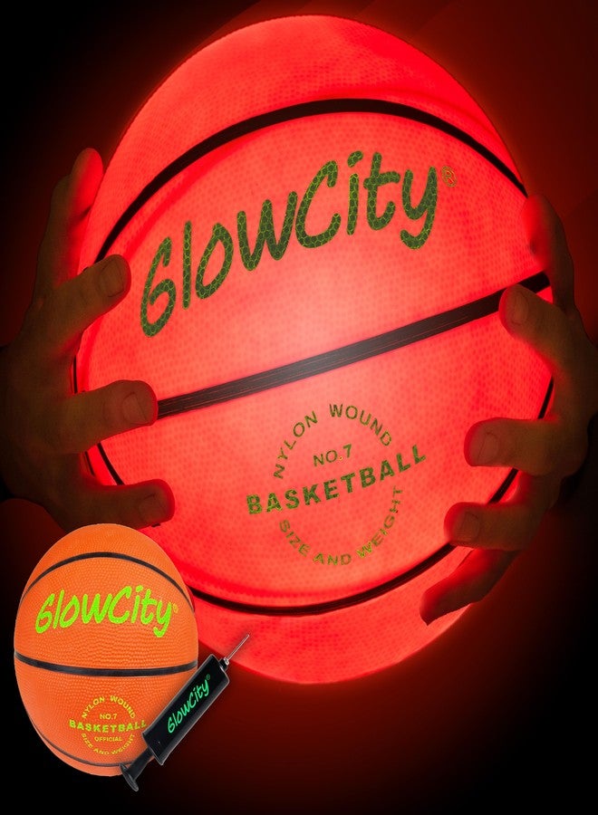 GlowCity Glow in The Dark Basketball - Size 7 Light Up Ball for Teen Boys Gifts, Adults - Red Glow for Outdoor Games - Sports Birthday Gift Ideas for Boys Ages 12 13 14 15 Basketball Gear Accessories - Image 1