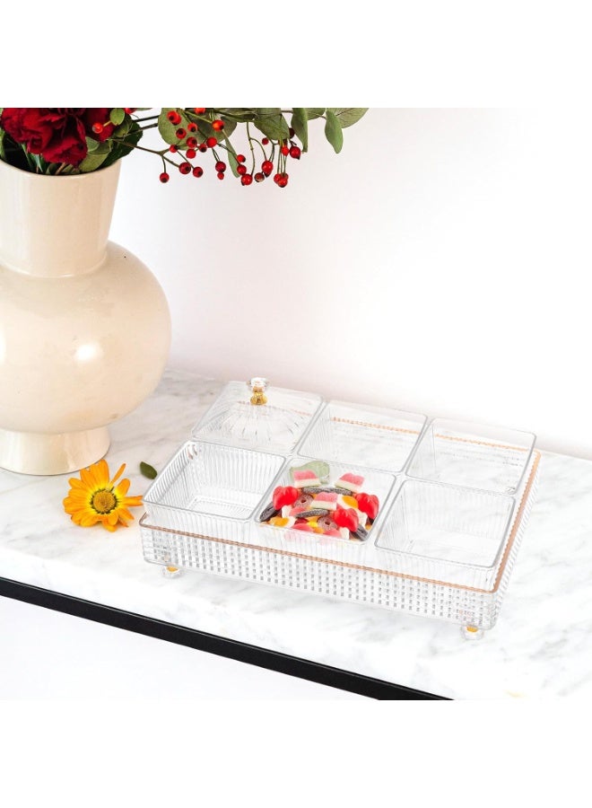 DUNISO Snack Serving Platter Set，Divided Serving Tray with 6 Removable Dish Bowls，Divided Clear Snack Box Serving Tray with Lid and Handle，Beautiful and Easy to Clean， for Snacks, Fruits, Candy and Condiments - Image 5