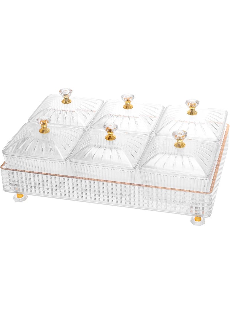 DUNISO Snack Serving Platter Set，Divided Serving Tray with 6 Removable Dish Bowls，Divided Clear Snack Box Serving Tray with Lid and Handle，Beautiful and Easy to Clean， for Snacks, Fruits, Candy and Condiments - Image 1
