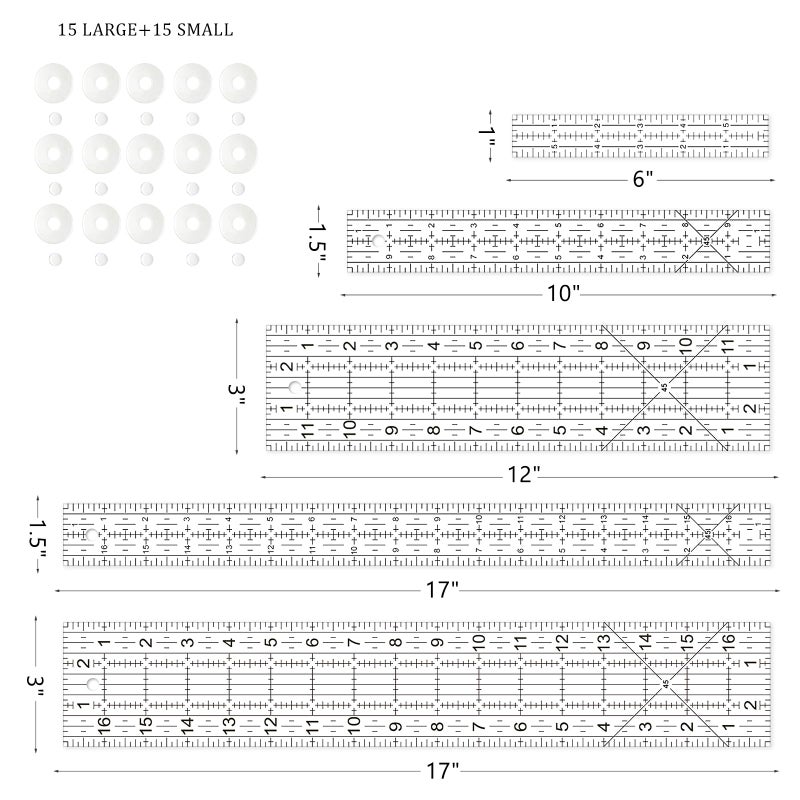 VPVPV Sewing Ruler,5 Piece Quilting Rulers,3 x17 Inch,1.5 x17 Inch,3 x12 Inch,1.5 x10 Inch,1 x6 Inch,Acrylic Ruler,Cutting Ruler with Non-Slip Rings (Black and White) - Image 3