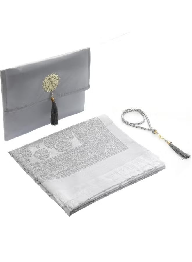 kangchoice Premium 3pcs Prayer Mat Gift Set (Grey) – Prayer Rug with Tasbih & Elegant Carry Bag, Skin Friendly Materiel Prayer Carpet, Lightweight, Foldable & Travel-Friendly, Ideal for Daily Prayers, Hajj, Umrah, Ramadan & Gifting - Image 1