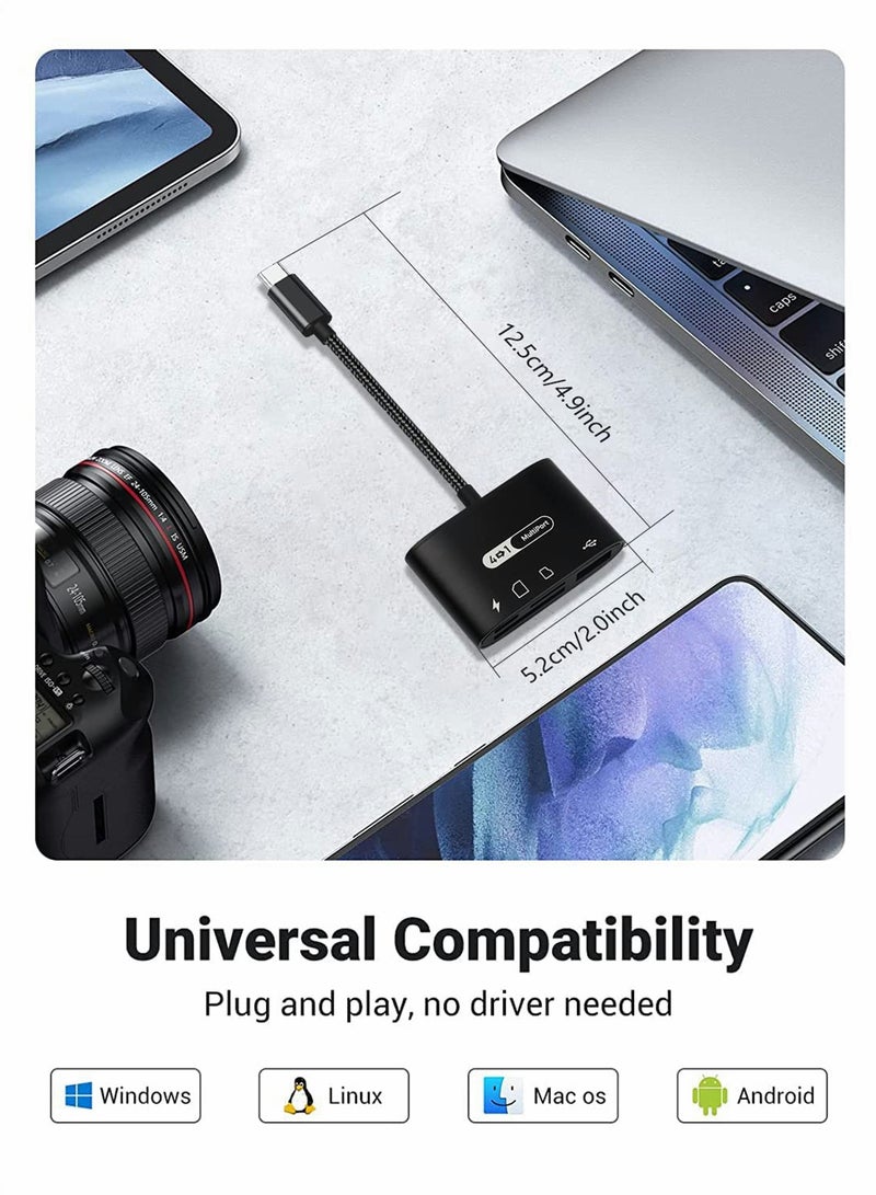 قارئ بطاقة SD USB C، 4 في 1 قارئ بطاقة Micro SD TF من نوع C مع منفذ شحن USB C، محول قارئ بطاقة الذاكرة USB C إلى USB لكاميرا لماك بوك برو وآيباد برو وجالاكسي S22/S21 والمزيد من أجهزة USB C - Image 5