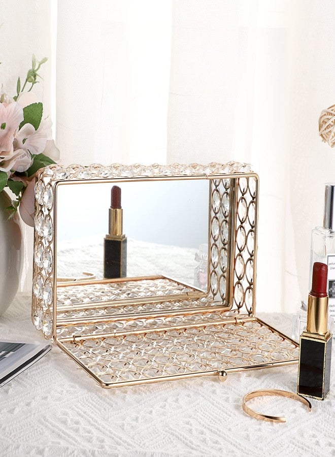 ELLDOO Crystal Jewelry Box Rectangle Trinket Organizer Earrings Rings Box Treasure Box Storage Home Decor Accent Decorative Box with Lid for Valentine Wedding Christmas Birthday Gift, Gold - Image 3