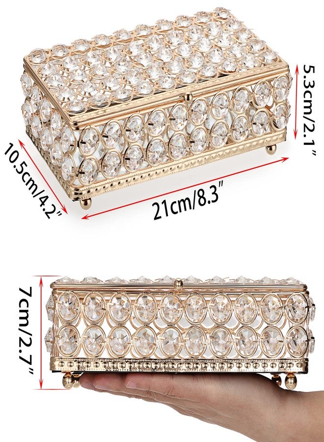 ELLDOO Crystal Jewelry Box Rectangle Trinket Organizer Earrings Rings Box Treasure Box Storage Home Decor Accent Decorative Box with Lid for Valentine Wedding Christmas Birthday Gift, Gold - Image 2