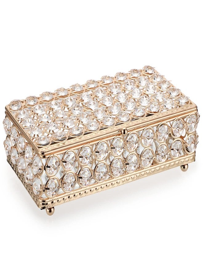 ELLDOO Crystal Jewelry Box Rectangle Trinket Organizer Earrings Rings Box Treasure Box Storage Home Decor Accent Decorative Box with Lid for Valentine Wedding Christmas Birthday Gift, Gold - Image 1