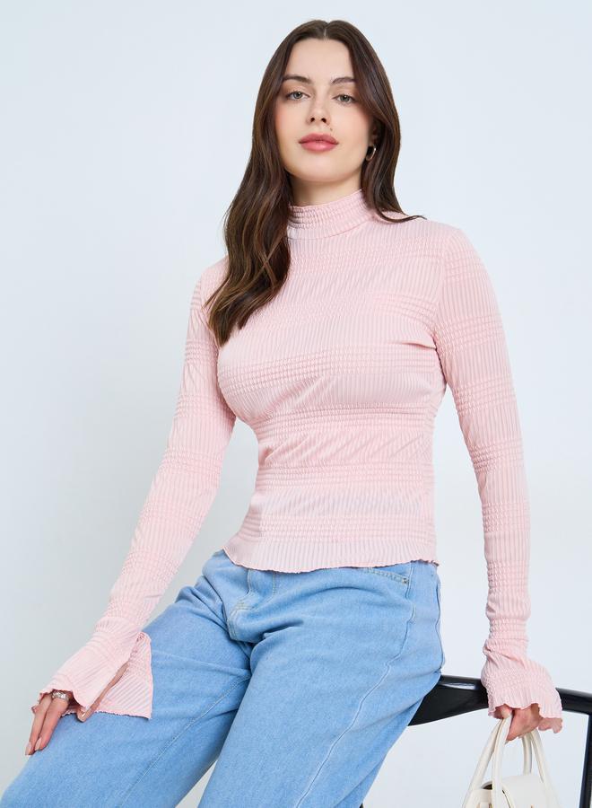 Styli Pink Textured Knit Long Sleeves Top - Image 1