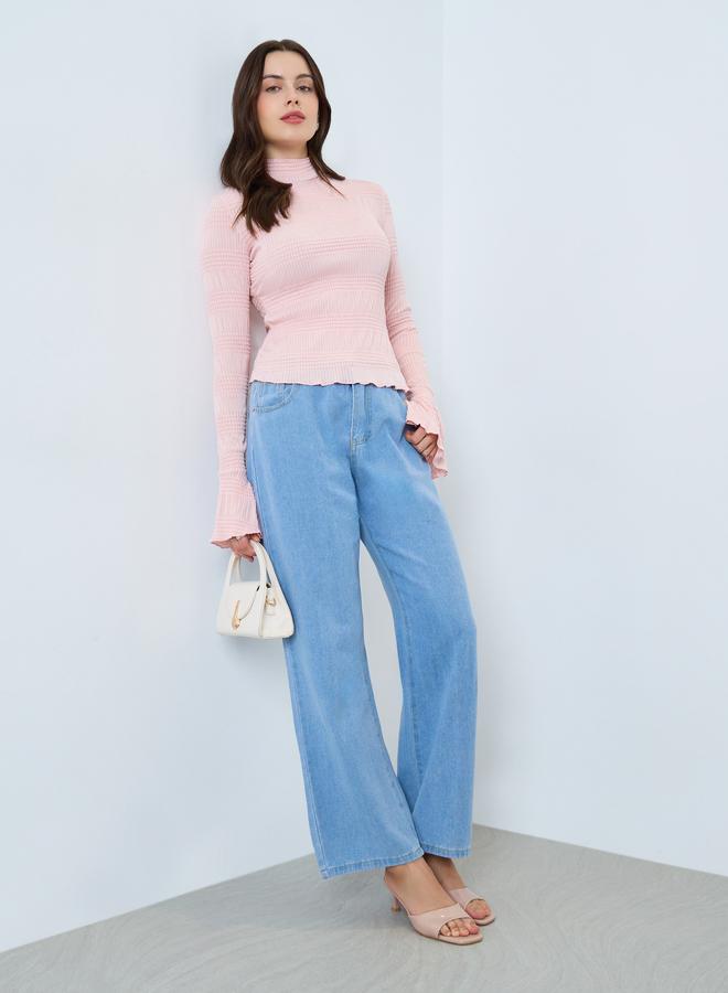 Styli Pink Textured Knit Long Sleeves Top - Image 2