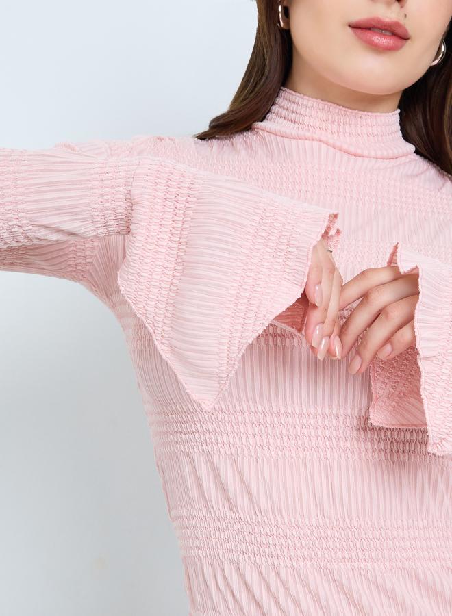 Styli Pink Textured Knit Long Sleeves Top - Image 3