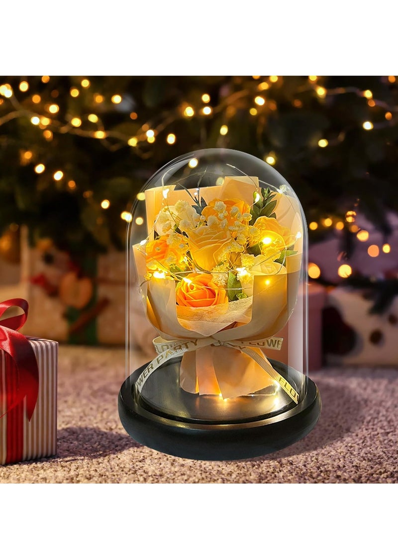 SYOSI Rose Flower Gift Roses Gifts for Women Forever Eternal Rose in Glass Dome LED Light Up Rose Light Everlasting Romantic for Her Mothers s Day Birthday Gifts for Her Mom Grandma Wife - Image 2